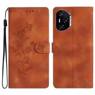 For Honor 400 Pro Global 160.8mm Flower Butterfly Embossing Pattern Leather Phone Case(Brown)