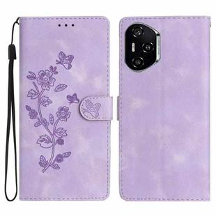 For Honor 400 Pro Global 160.8mm Flower Butterfly Embossing Pattern Leather Phone Case(Purple)