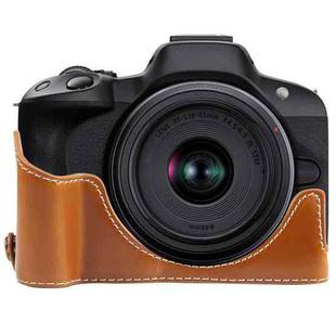 For Canon EOS R50 1/4 inch Thread PU Leather Camera Half Case Base(Brown)
