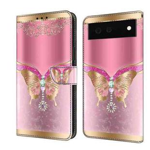 For Google Pixel 6 Crystal 3D Shockproof Protective Leather Phone Case(Pink Bottom Butterfly)