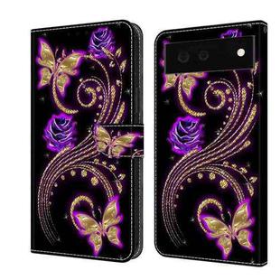 For Google Pixel 6 Crystal 3D Shockproof Protective Leather Phone Case(Purple Flower Butterfly)