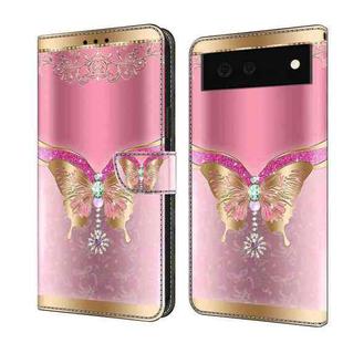 For Google Pixel 6a Crystal 3D Shockproof Protective Leather Phone Case(Pink Bottom Butterfly)