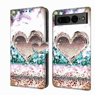 For Google Pixel 7 Crystal 3D Shockproof Protective Leather Phone Case(Pink Diamond Heart)