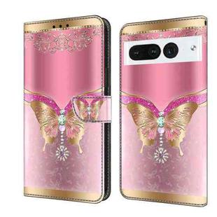 For Google Pixel 7 Pro Crystal 3D Shockproof Protective Leather Phone Case(Pink Bottom Butterfly)