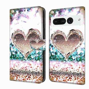 For Google Pixel 7 Pro Crystal 3D Shockproof Protective Leather Phone Case(Pink Diamond Heart)