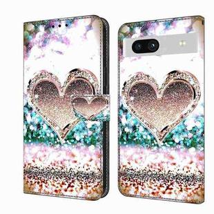 For Google Pixel 7a Crystal 3D Shockproof Protective Leather Phone Case(Pink Diamond Heart)