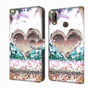 For Huawei P20 Lite Crystal 3D Shockproof Protective Leather Phone Case(Pink Diamond Heart)