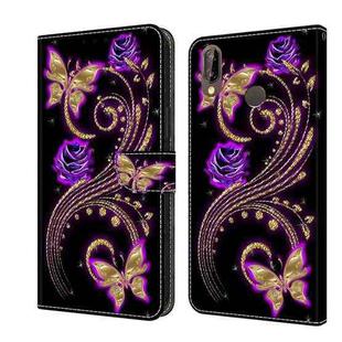 For Huawei P20 Lite Crystal 3D Shockproof Protective Leather Phone Case(Purple Flower Butterfly)