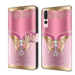 For Huawei P20 Pro Crystal 3D Shockproof Protective Leather Phone Case(Pink Bottom Butterfly)