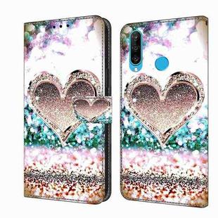 For Huawei P30 Lite Crystal 3D Shockproof Protective Leather Phone Case(Pink Diamond Heart)