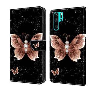 For Huawei P30 Pro Crystal 3D Shockproof Protective Leather Phone Case(Pink Diamond Butterfly)