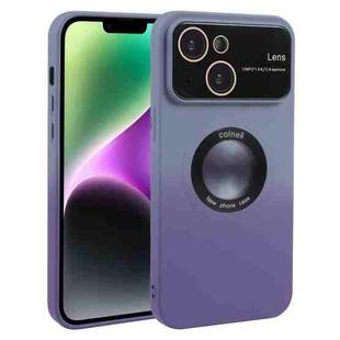 For iPhone 14 Plus Gradient Silicone Shockproof Magsafe Phone Case with Lens Film(Grey Purple)