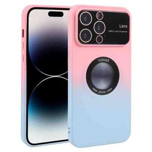 For iPhone 14 Pro Gradient Silicone Shockproof Magsafe Phone Case with Lens Film(Pink Blue)