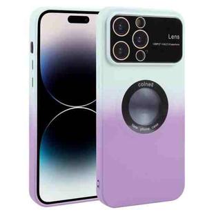 For iPhone 14 Pro Max Gradient Silicone Shockproof Magsafe Phone Case with Lens Film(White Purple)