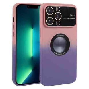 For iPhone 13 Pro Max Gradient Silicone Shockproof Magsafe Phone Case with Lens Film(Pink Purple)
