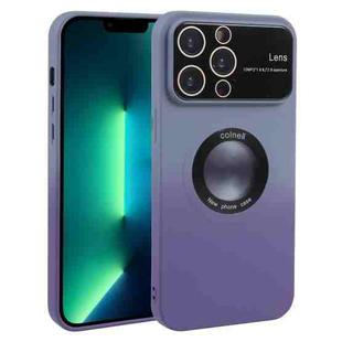 For iPhone 13 Pro Max Gradient Silicone Shockproof Magsafe Phone Case with Lens Film(Grey Purple)