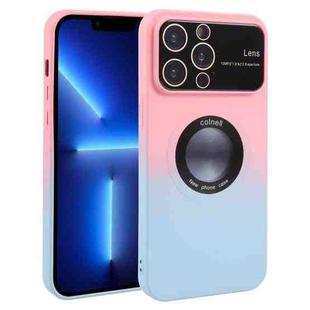 For iPhone 13 Pro Gradient Silicone Shockproof Magsafe Phone Case with Lens Film(Pink Blue)