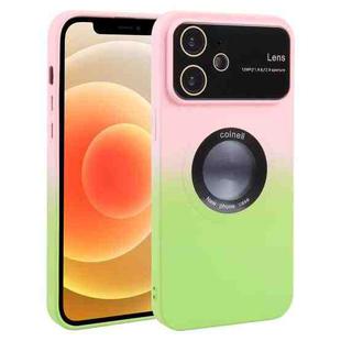 For iPhone 12 Gradient Silicone Shockproof Magsafe Phone Case with Lens Film(Pink Green)