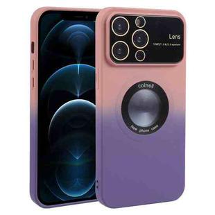 For iPhone 12 Pro Max Gradient Silicone Shockproof Magsafe Phone Case with Lens Film(Pink Purple)