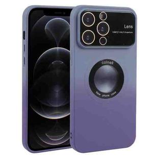 For iPhone 12 Pro Gradient Silicone Shockproof Magsafe Phone Case with Lens Film(Grey Purple)