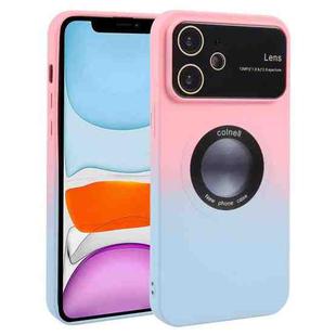 For iPhone 11 Gradient Silicone Shockproof Magsafe Phone Case with Lens Film(Pink Blue)
