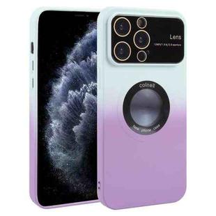 For iPhone 11 Pro Max Gradient Silicone Shockproof Magsafe Phone Case with Lens Film(White Purple)