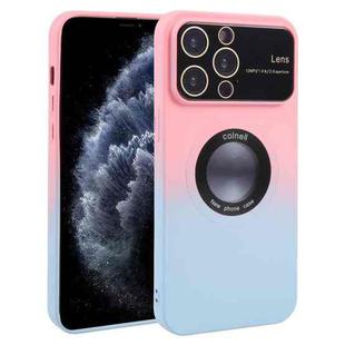 For iPhone 11 Pro Max Gradient Silicone Shockproof Magsafe Phone Case with Lens Film(Pink Blue)