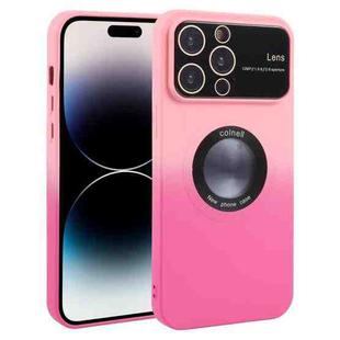 For iPhone 15 Pro Max Gradient Silicone Shockproof Magsafe Phone Case with Lens Film(Pink Rose)