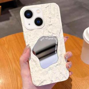 For iPhone 14 Plus Embossed Rock Texture Mirror TPU Phone Case(Milk White)