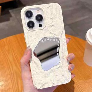 For iPhone 14 Pro Max Embossed Rock Texture Mirror TPU Phone Case(Milk White)