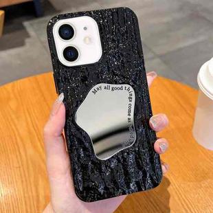 For iPhone 12 Embossed Rock Texture Mirror TPU Phone Case(Black)