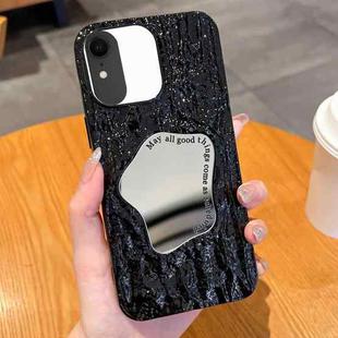 For iPhone XR Embossed Rock Texture Mirror TPU Phone Case(Black)