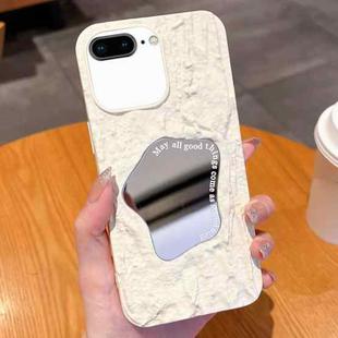 For iPhone 8 Plus / 7 Plus Embossed Rock Texture Mirror TPU Phone Case(Milk White)