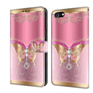 For iPhone 6 / 7 Crystal 3D Shockproof Protective Leather Phone Case(Pink Bottom Butterfly)