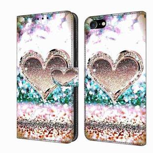 For iPhone 6 / 7 Crystal 3D Shockproof Protective Leather Phone Case(Pink Diamond Heart)