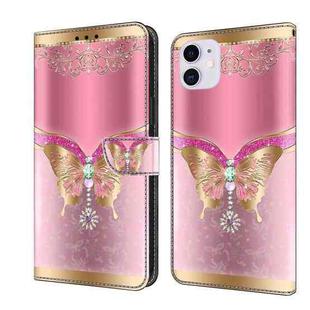 For iPhone 11 Crystal 3D Shockproof Protective Leather Phone Case(Pink Bottom Butterfly)