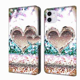 For iPhone 11 Crystal 3D Shockproof Protective Leather Phone Case(Pink Diamond Heart)