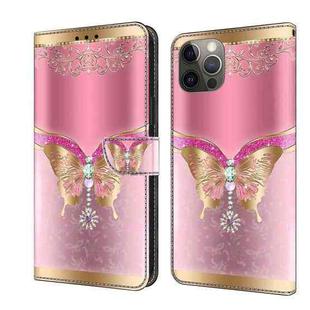 For iPhone 11 Pro Crystal 3D Shockproof Protective Leather Phone Case(Pink Bottom Butterfly)