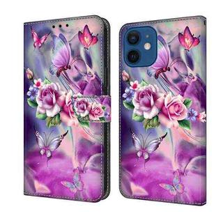 For iPhone 12 mini / 13 mini Crystal 3D Shockproof Protective Leather Phone Case(Butterfly)