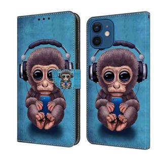 For iPhone 12 mini / 13 mini Crystal 3D Shockproof Protective Leather Phone Case(Orangutan)