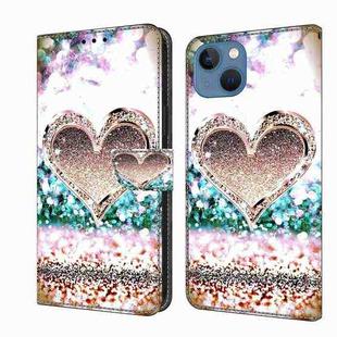 For iPhone 13 / 14 Crystal 3D Shockproof Protective Leather Phone Case(Pink Diamond Heart)