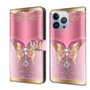 For iPhone 13 Pro Crystal 3D Shockproof Protective Leather Phone Case(Pink Bottom Butterfly)