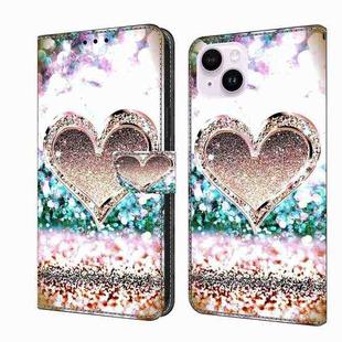 For iPhone 14 Plus Crystal 3D Shockproof Protective Leather Phone Case(Pink Diamond Heart)