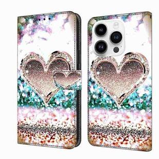 For iPhone 14 Pro Crystal 3D Shockproof Protective Leather Phone Case(Pink Diamond Heart)