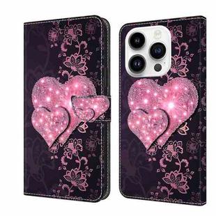For iPhone 14 Pro Crystal 3D Shockproof Protective Leather Phone Case(Lace Love)