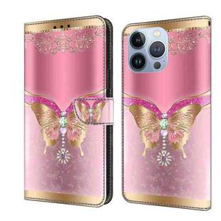 For iPhone 14 Pro Max Crystal 3D Shockproof Protective Leather Phone Case(Pink Bottom Butterfly)