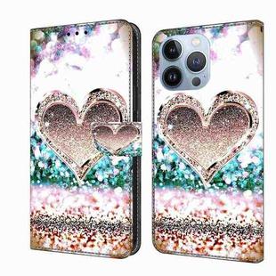 For iPhone 14 Pro Max Crystal 3D Shockproof Protective Leather Phone Case(Pink Diamond Heart)
