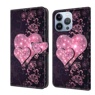 For iPhone 14 Pro Max Crystal 3D Shockproof Protective Leather Phone Case(Lace Love)