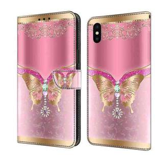 For iPhone X / XS Crystal 3D Shockproof Protective Leather Phone Case(Pink Bottom Butterfly)