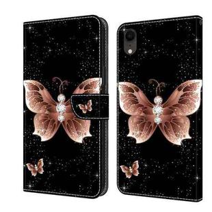 For iPhone XR Crystal 3D Shockproof Protective Leather Phone Case(Pink Diamond Butterfly)